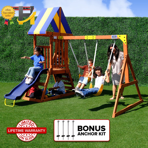 Wood swing set - wood, swings