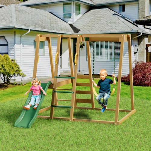 Wooden outdoor kids swing set - wooden,