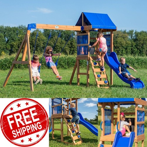 Kids outdoor cedar wood - wood, swing