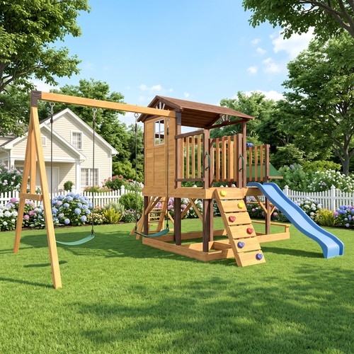 Solid wood swing set outdoor - wood,