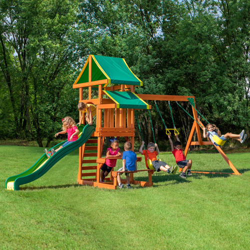 Kids cedar wood swing set - cedar,