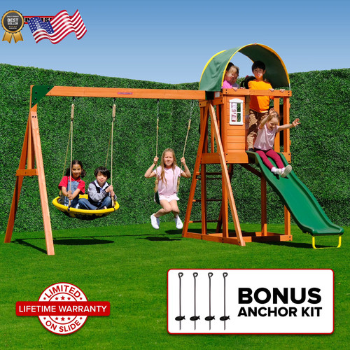 Wooden swing set 2 - wooden, 2-person